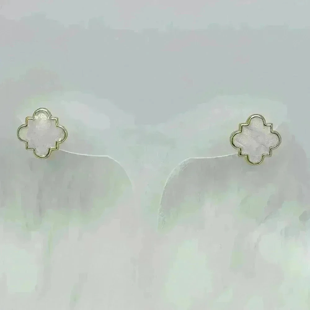 Chloe Clover Stud Earrings 18k Gold Plated Earrings in White